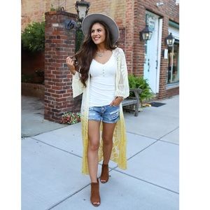 BOHEMIAN OMBRE DIP DYED LACE KIMONO DUSTER- MUSTARD